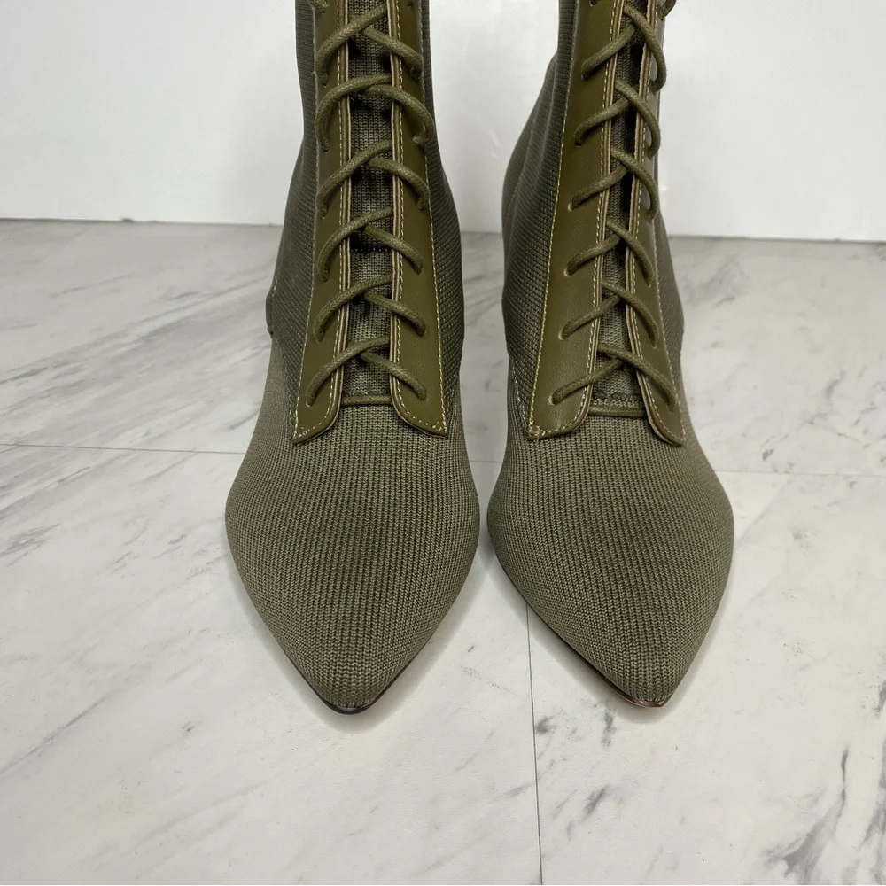 Charles David Piranha Green Lace Up Pointed Toe Boot 7M